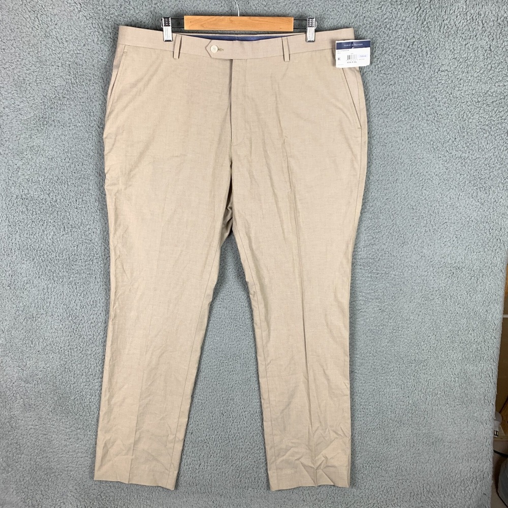 Tommy Hilfiger Dress Pant Men's 40W‎ x 32L Tan Modern-Fit Flex Chambray NWT $135